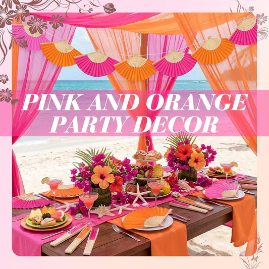 36 Pcs Pink and Orange Party Hand Fan with Gift Bags Decorative Bamboo Folding Fans Bulk Thanks for Coming V1258-DP02-C-2270