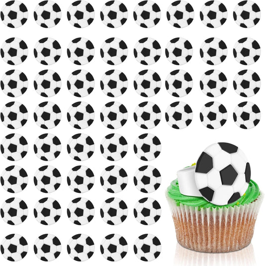 48 Pcs Soccer Ball Cupcake Rings Toppers - Sports Theme Party Decorations for Kids Birthday, Game Day Favors V1258-DP02-C-2274
