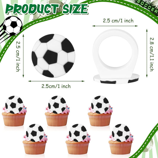 48 Pcs Soccer Ball Cupcake Rings Toppers - Sports Theme Party Decorations for Kids Birthday, Game Day Favors V1258-DP02-C-2274