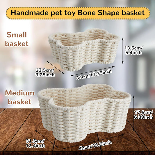 2 Pcs Dog Toy Basket Dog Toy Bin Bone Shaped Handmade Pet Organizer for Pet White Cotton Rope Basket (16.5 x V1258-DP02-C-2285