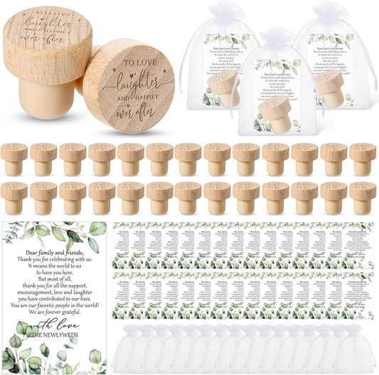 50 Sets Wedding Favors for Guests Bulk Engraved Wood Wine Bottle Corks Wine Stopper with Wedding Thank You V1258-DP02-C-2287