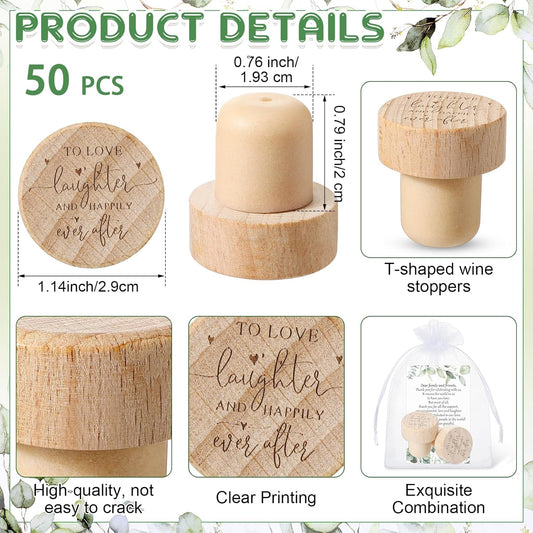 50 Sets Wedding Favors for Guests Bulk Engraved Wood Wine Bottle Corks Wine Stopper with Wedding Thank You V1258-DP02-C-2287