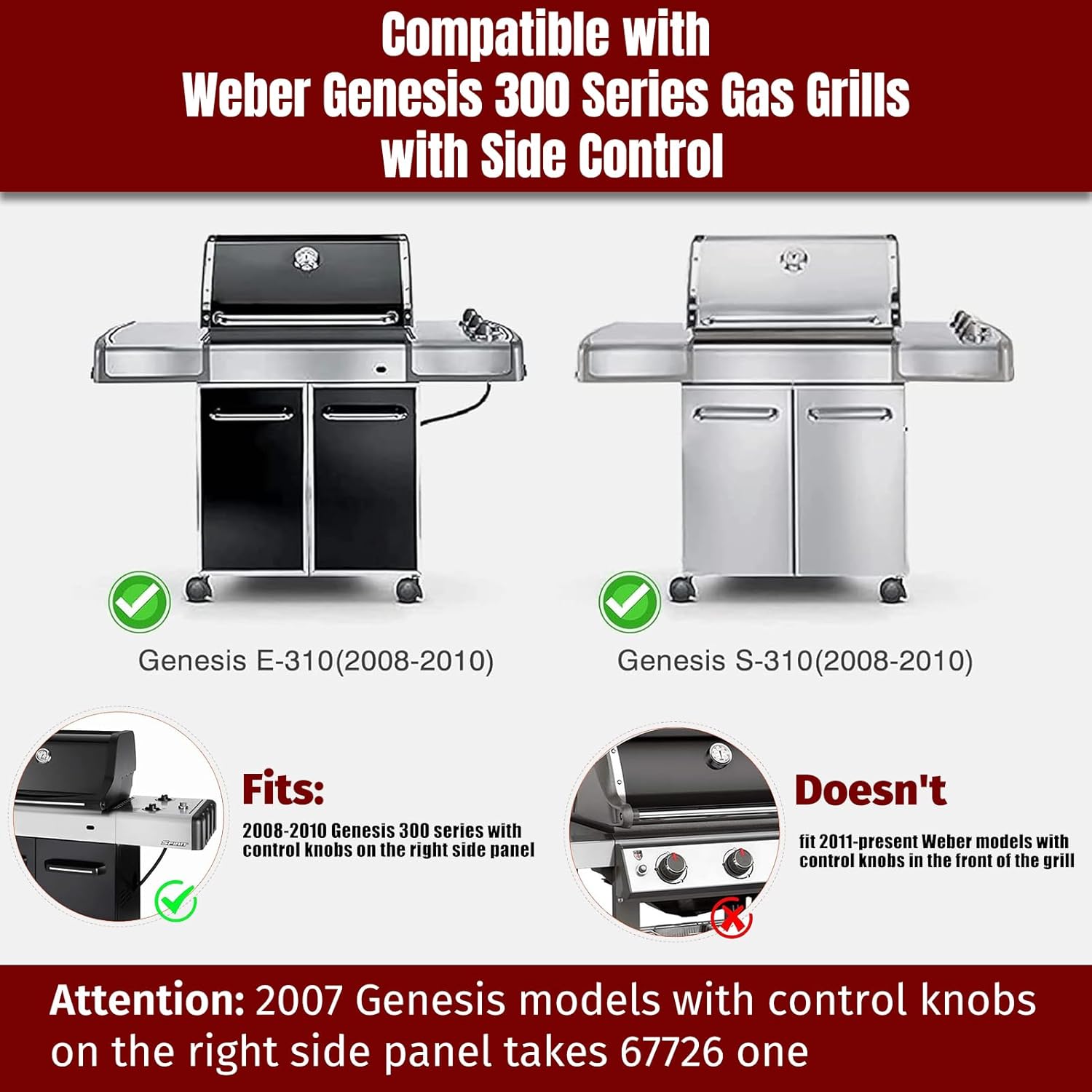 Grill Igniter Kit 1819-51 Replacement for Weber 67847 Genesis 300 Series Grills with Side Controls V1258-DP02-C-229