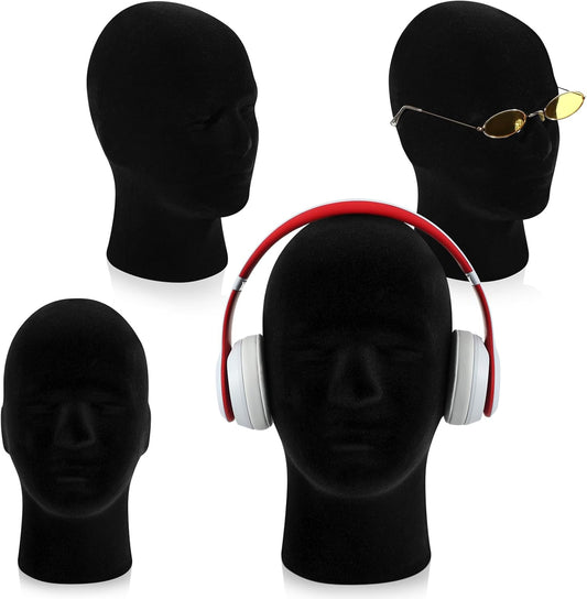 4 Pcs Black Mannequin Head Stand Model Male Wigs Display Model Velvet Foam Mask Display Stand Headsets Mount V1258-DP02-C-2292