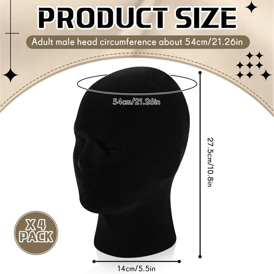 4 Pcs Black Mannequin Head Stand Model Male Wigs Display Model Velvet Foam Mask Display Stand Headsets Mount V1258-DP02-C-2292