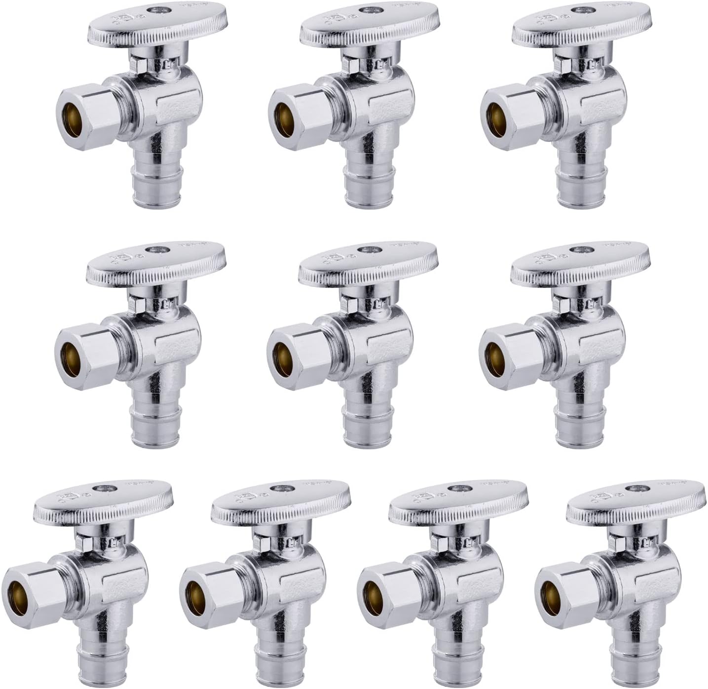 10 PCS Stop Angle Valve Pex-A Inlet, 1/4 Turn,3/8" OD Compression X 1/2" Pex-A Expansion, Chrome Plated V1258-DP02-C-2308