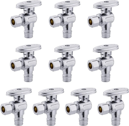 10 PCS Stop Angle Valve Pex-A Inlet, 1/4 Turn,3/8" OD Compression X 1/2" Pex-A Expansion, Chrome Plated V1258-DP02-C-2308