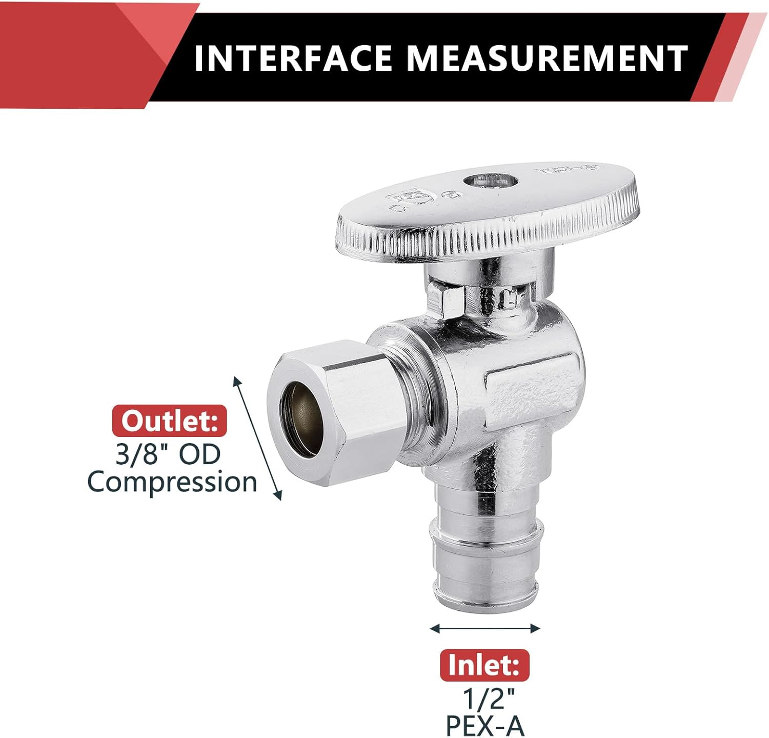 10 PCS Stop Angle Valve Pex-A Inlet, 1/4 Turn,3/8" OD Compression X 1/2" Pex-A Expansion, Chrome Plated V1258-DP02-C-2308