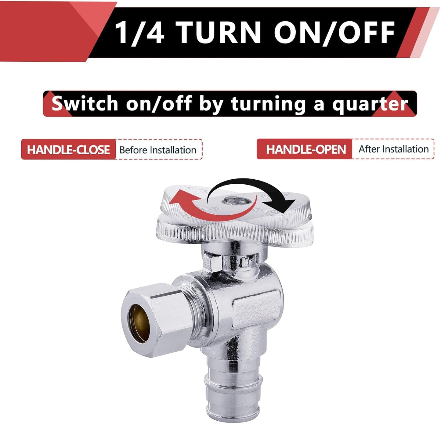 10 PCS Stop Angle Valve Pex-A Inlet, 1/4 Turn,3/8" OD Compression X 1/2" Pex-A Expansion, Chrome Plated V1258-DP02-C-2308