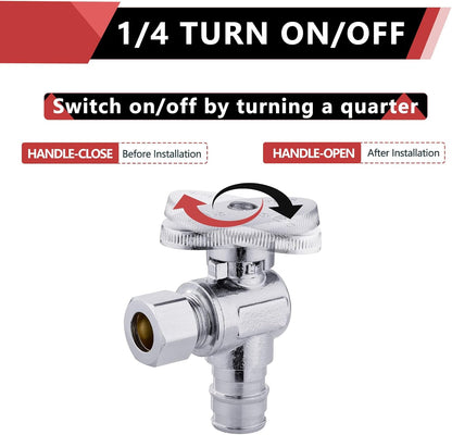 10 PCS Stop Angle Valve Pex-A Inlet, 1/4 Turn,3/8" OD Compression X 1/2" Pex-A Expansion, Chrome Plated V1258-DP02-C-2308