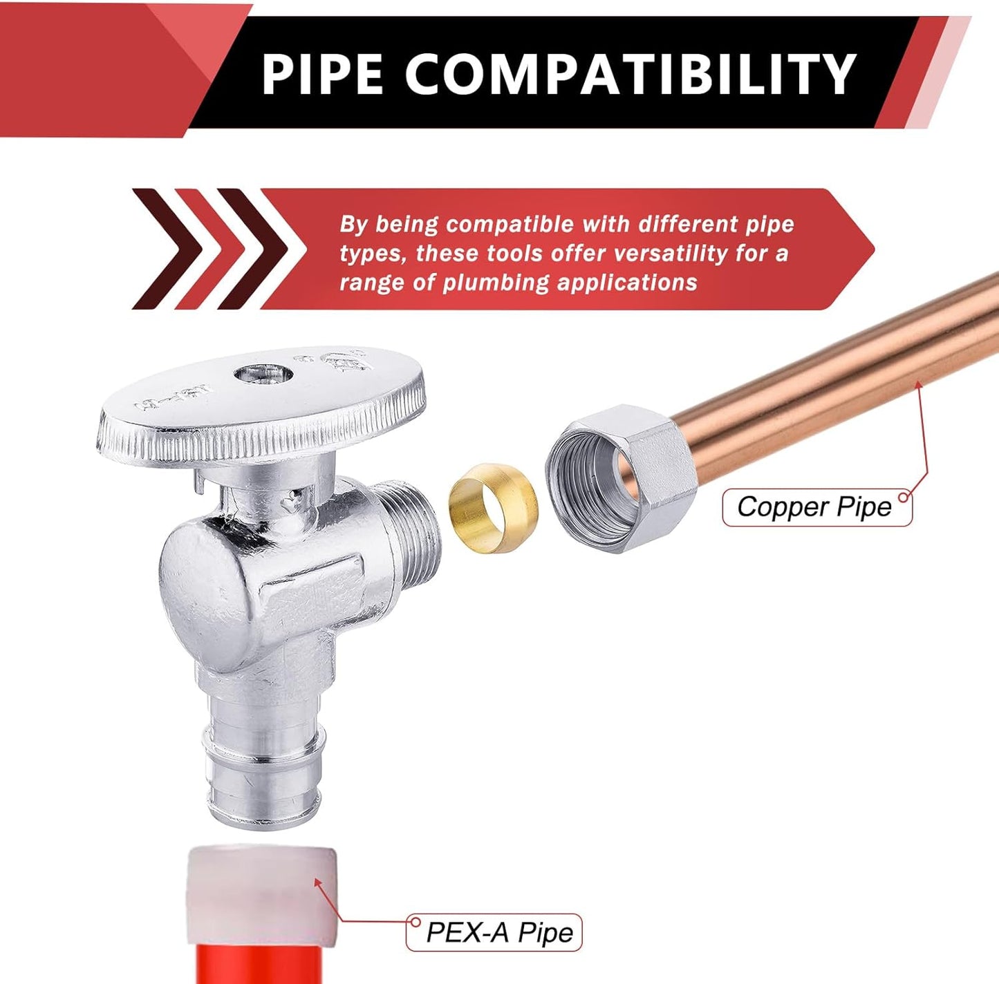 10 PCS Stop Angle Valve Pex-A Inlet, 1/4 Turn,3/8" OD Compression X 1/2" Pex-A Expansion, Chrome Plated V1258-DP02-C-2308