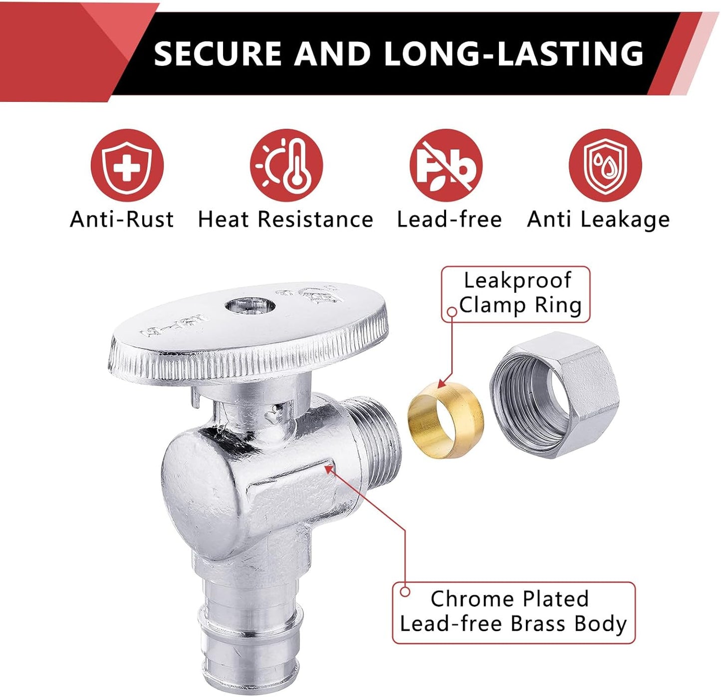 10 PCS Stop Angle Valve Pex-A Inlet, 1/4 Turn,3/8" OD Compression X 1/2" Pex-A Expansion, Chrome Plated V1258-DP02-C-2308
