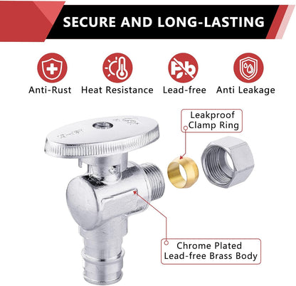 10 PCS Stop Angle Valve Pex-A Inlet, 1/4 Turn,3/8" OD Compression X 1/2" Pex-A Expansion, Chrome Plated V1258-DP02-C-2308