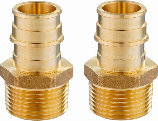 (Pack of 2) Pex A Full Flow Expansion Brass Fittings 1"x 1" Male NPT Adapter, ASTM F1960,(PEX1960019) V1258-DP02-C-2318