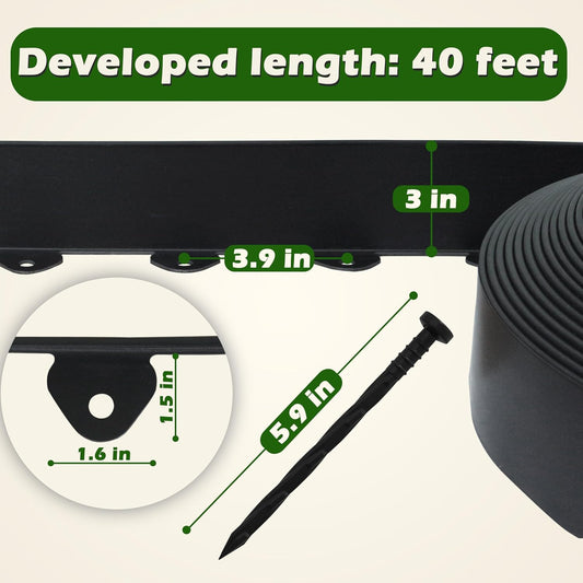 Landscape Edging Kit, 40-Foot Long, 3-Inch Tall, No Dig Garden Edging Border for Flower Beds, Tree Rings, V1258-DP02-C-234