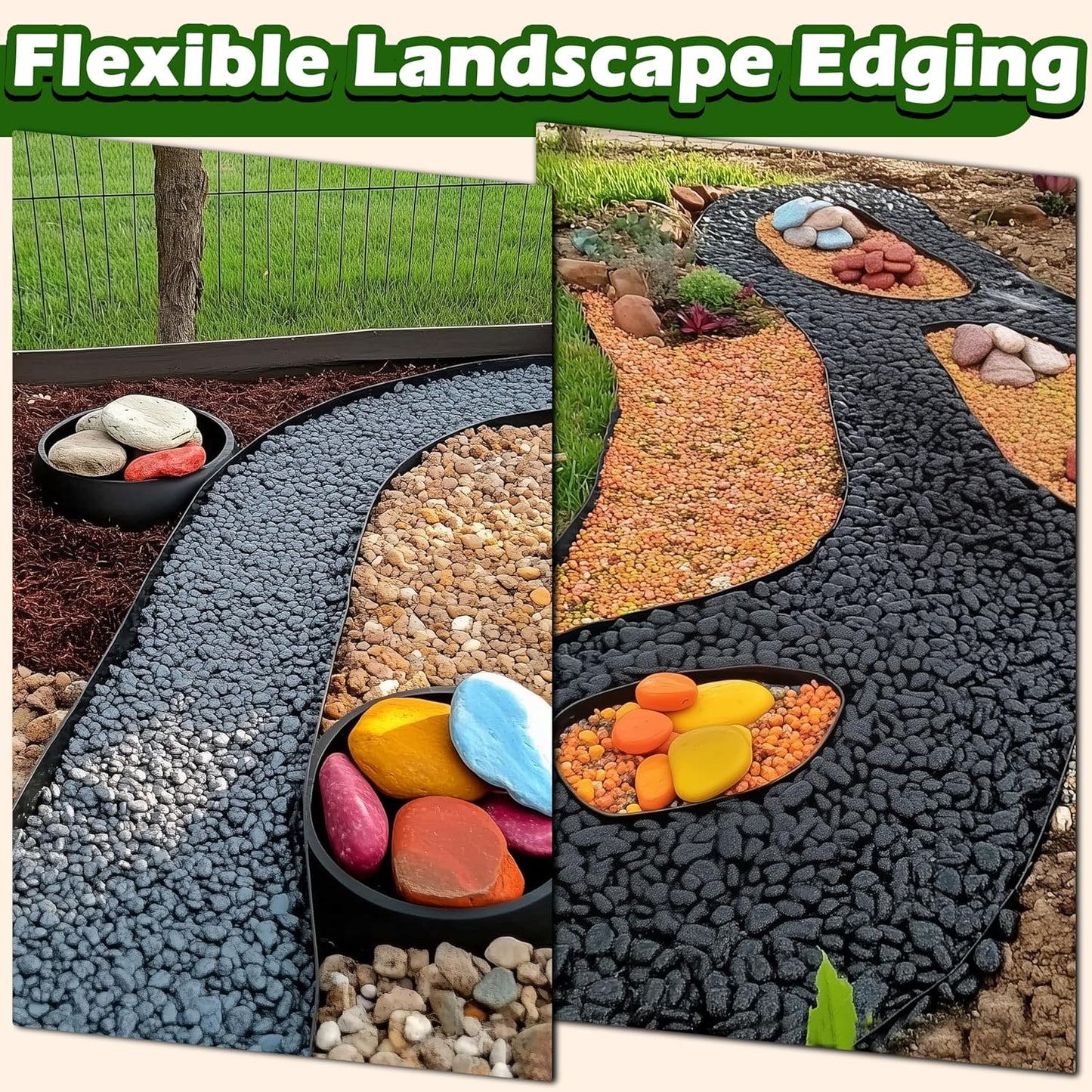 Landscape Edging Kit, 40-Foot Long, 3-Inch Tall, No Dig Garden Edging Border for Flower Beds, Tree Rings, V1258-DP02-C-234