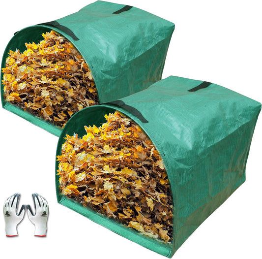 2-Pack 53 Gallon Dustpan-Type Yard Waste Bags, Reusable Heavy Duty Collapsible Garden Leaf Bags, Leaf V1258-DP02-C-235