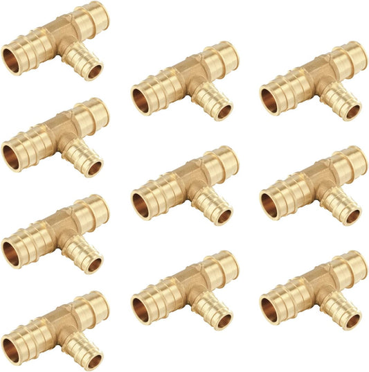(Pack of 10) Pex A Full Flow Expansion Brass Fittings 3/4"x 3/4"x 1/2" Reducing Tee ONLY For Pex-A Tubing V1258-DP02-C-2366