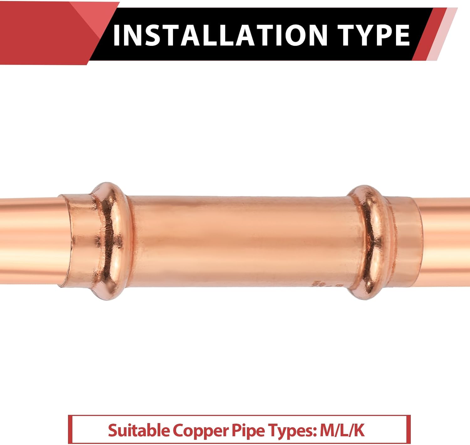 (Pack of 10) 1/2" x 1/2" Copper Press Fit Extended Coupling Fittings, No Stop,(PRESS028) V1258-DP02-C-2382