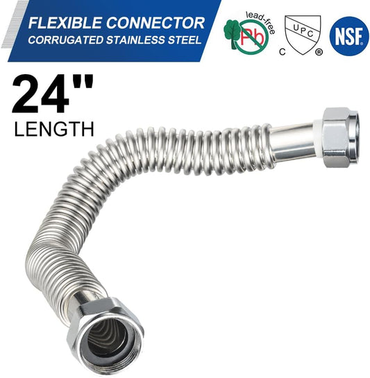 (Pack of 2) 24-inch 1" FIP X 1" FIP Flexible Stainless Steel Corrugated Hose Connector for Water Heater, V1258-DP02-C-2398
