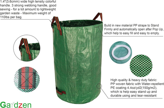 3-Pack 32 Gallon Yard Waste Bags, Reusable Heavy Duty Collapsible Garden Leaf Bags with Plastic Ring, V1258-DP02-C-240