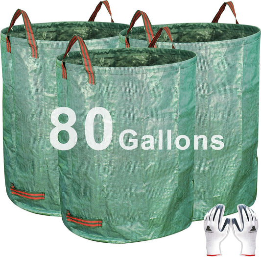 3-Pack 80 Gallon Yard Waste Bags, Reusable Heavy Duty Collapsible Garden Leaf Bags with Plastic Ring, V1258-DP02-C-244