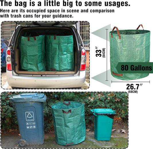 3-Pack 80 Gallon Yard Waste Bags, Reusable Heavy Duty Collapsible Garden Leaf Bags with Plastic Ring, V1258-DP02-C-244