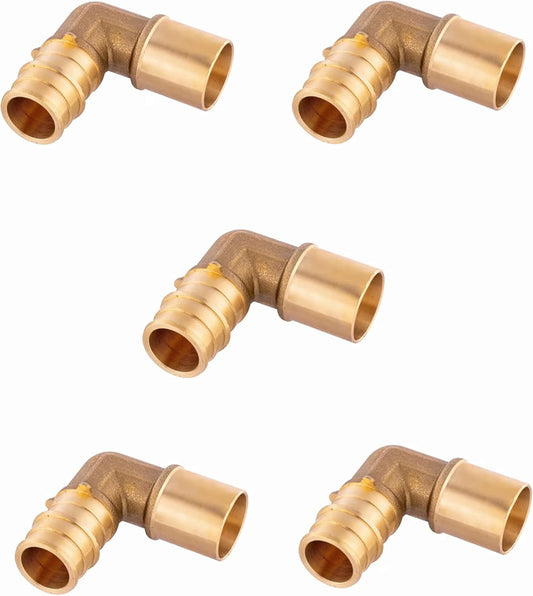 (Pack of 5) Pex A Full Flow Expansion Brass Fittings 1/2"x 1/2" Male Sweat Elbow Adapter,ASTM V1258-DP02-C-2441