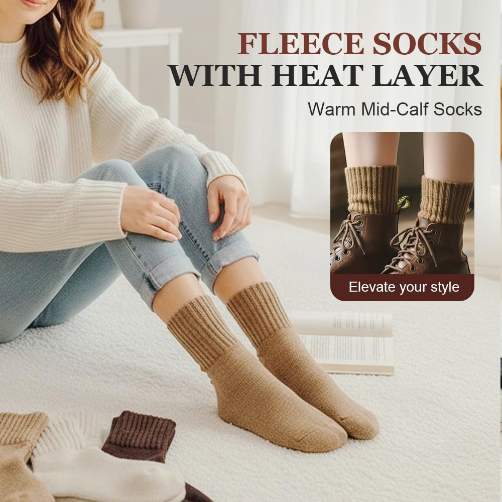 Women's Solid Mid Calf Socks, 2026 New Cozy Soft Comfy Warm Thick Cute Knit Crew Socks Multipack for Fall and V1258-DP02-C-2476
