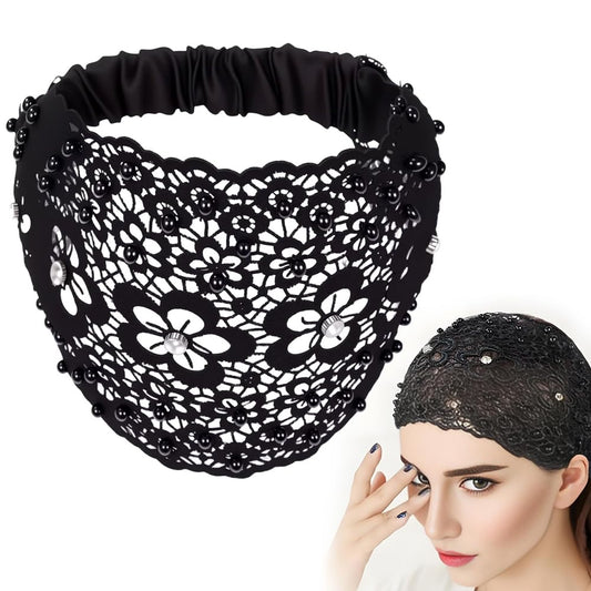 Boho-chic Crystal Pearl Embellished Wide Headbands, 2025 New Vintage High Cranium Artificial Pearls Hairband V1258-DP02-C-2478
