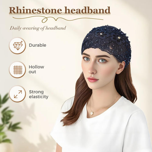 Boho-chic Crystal Pearl Embellished Wide Headbands, 2025 New Vintage High Cranium Artificial Pearls Hairband V1258-DP02-C-2478