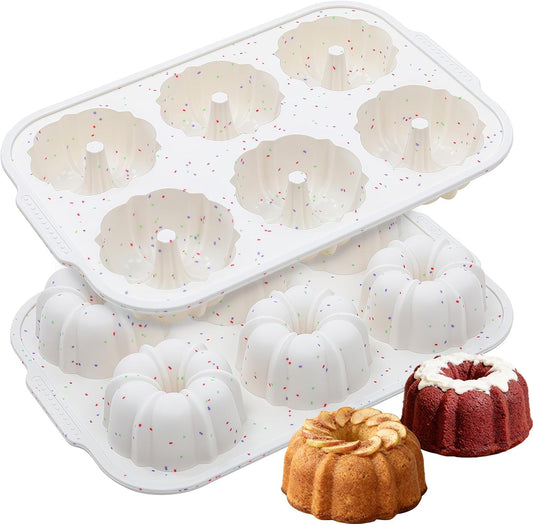 Jumbo Fluted Tube Pan with Metal Reinforced Frame, Silicone Nonstick Cake Molds 2Pcs for Chocoflan, Donuts, V1258-DP02-C-25