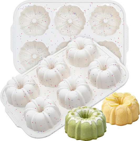 Jumbo Fluted Tube Pan with Metal Reinforced Frame, Silicone Nonstick Cake Molds 2Pcs for Chocoflan, Donuts, V1258-DP02-C-25