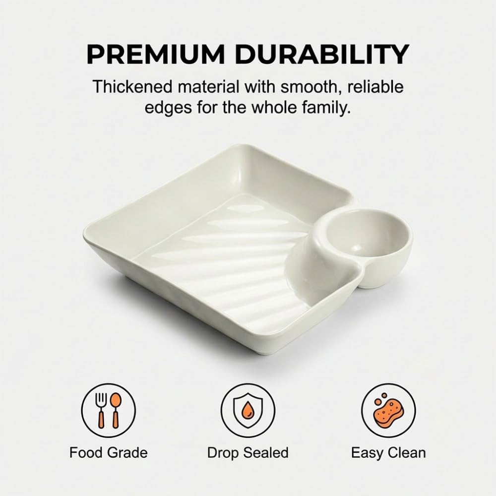 Sauce Separated Plate, 2026 New Plastic Dumpling Plates with Sauce Compartment, Upgrade Dumpling Plate with V1258-DP02-C-2506