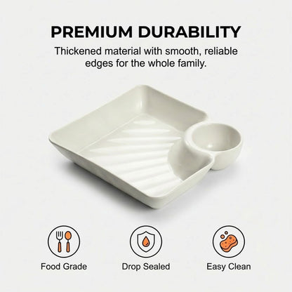 Sauce Separated Plate, 2026 New Plastic Dumpling Plates with Sauce Compartment, Upgrade Dumpling Plate with V1258-DP02-C-2506