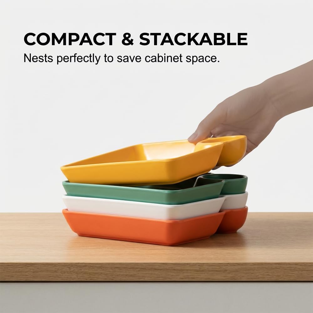 Sauce Separated Plate, 2026 New Plastic Dumpling Plates with Sauce Compartment, Upgrade Dumpling Plate with V1258-DP02-C-2506