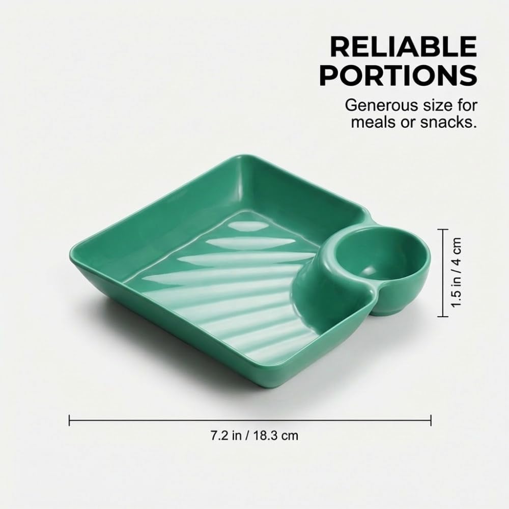Sauce Separated Plate, 2026 New Plastic Dumpling Plates with Sauce Compartment, Upgrade Dumpling Plate with V1258-DP02-C-2506