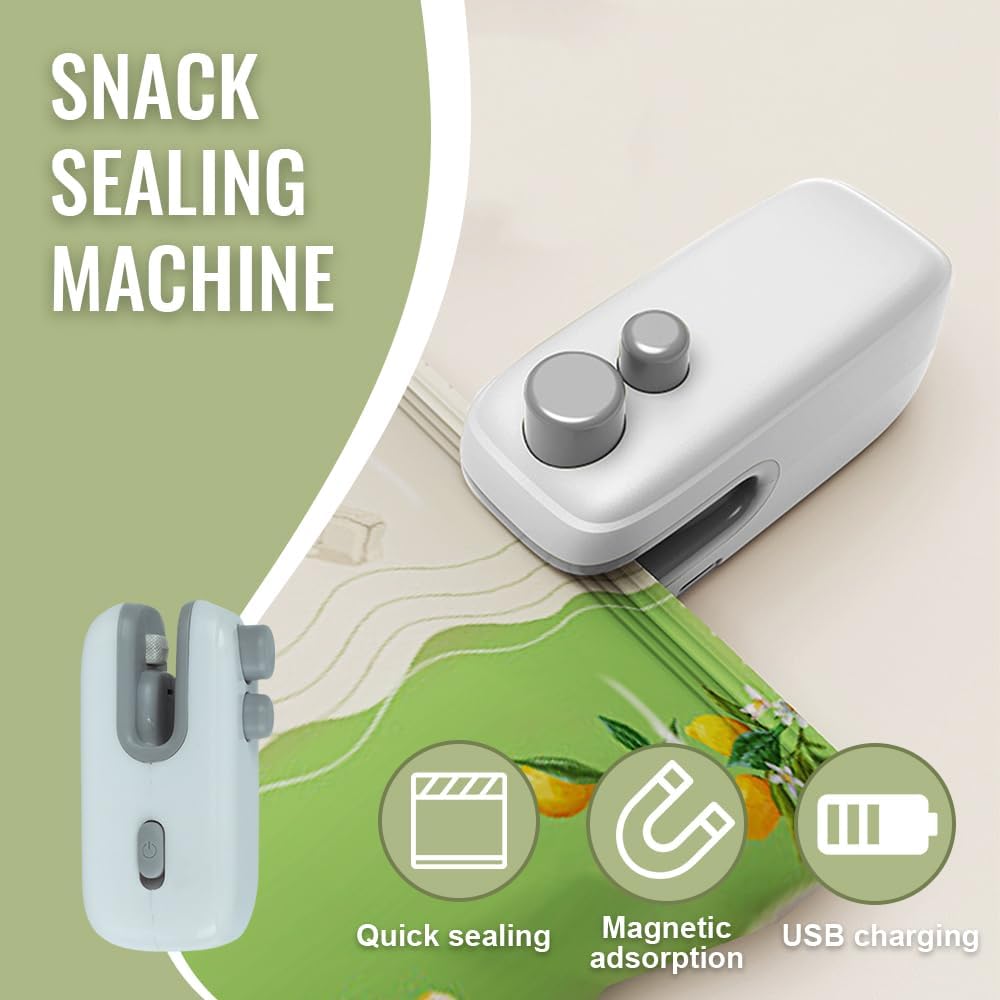 Mini Bag Sealer, 4 in 1 Bag Cutter and Sealer, USB Rechargeable, Portable, Blue V1258-DP02-C-2507