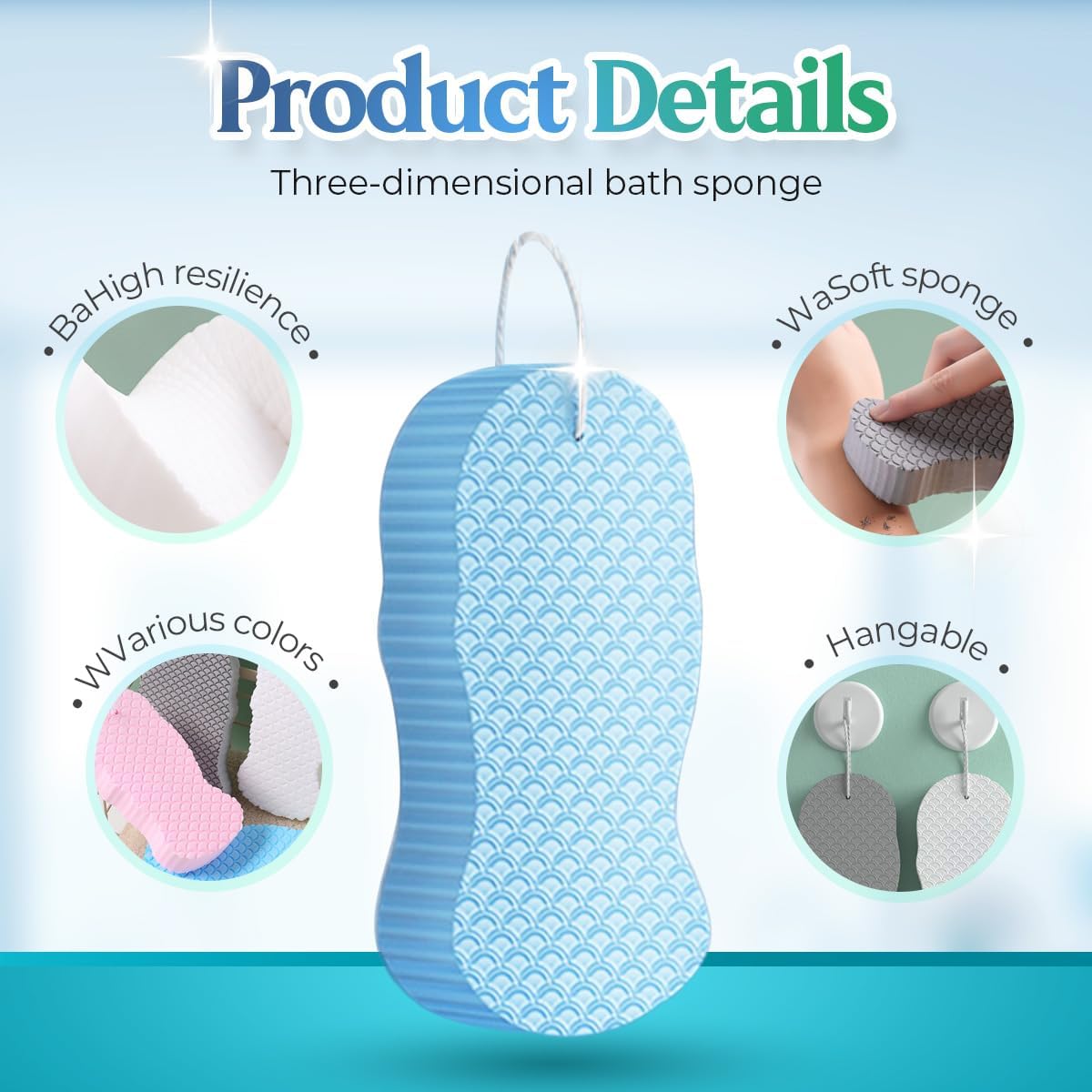 2026 New Magic Exfoliating Bath Sponge, Upgrade 3D Super Soft Exfoliating Bath Sponge Skin Friendly Reusable, V1258-DP02-C-2515
