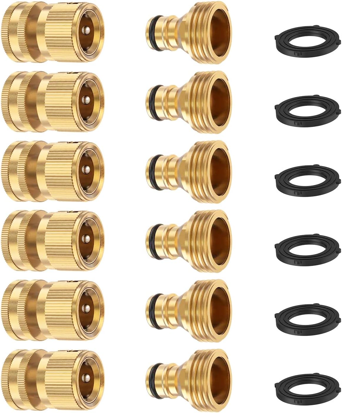 Garden Hose Quick Connector, Solid Brass 3/4 Inch Thread Fitting No-Leak Water Hose Female and Male Easy V1258-DP02-C-252