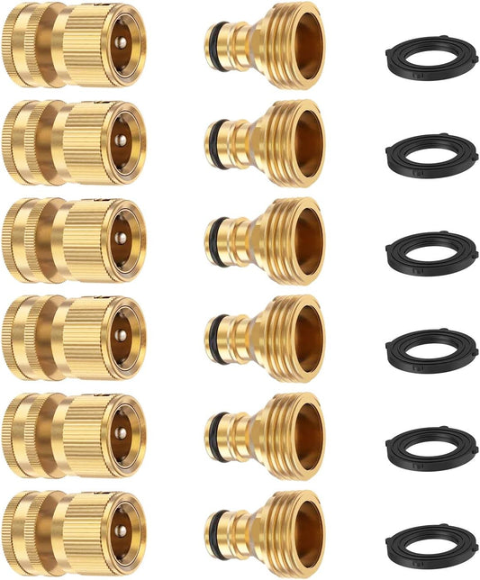 Garden Hose Quick Connector, Solid Brass 3/4 Inch Thread Fitting No-Leak Water Hose Female and Male Easy V1258-DP02-C-252