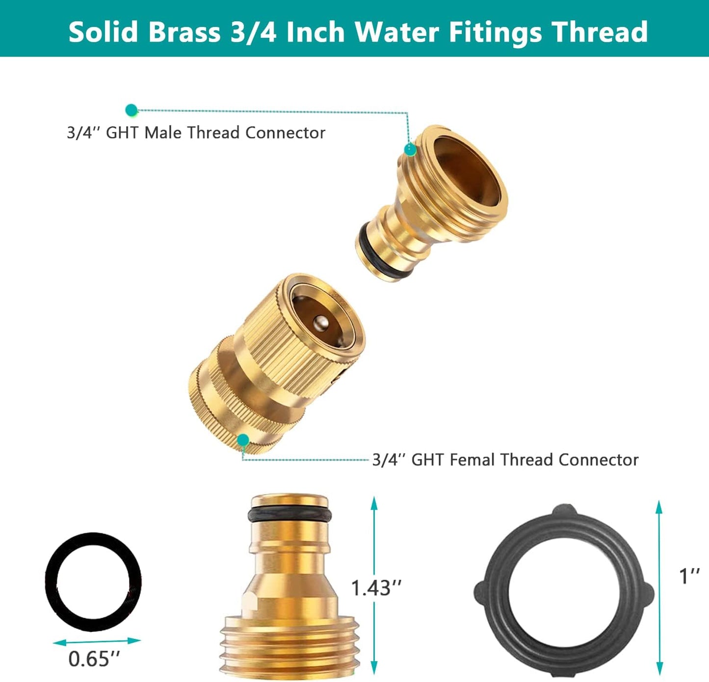 Garden Hose Quick Connector, Solid Brass 3/4 Inch Thread Fitting No-Leak Water Hose Female and Male Easy V1258-DP02-C-252