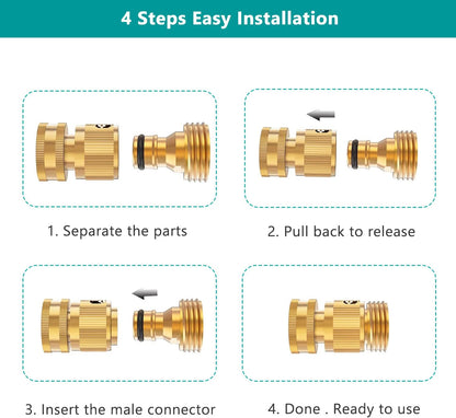 Garden Hose Quick Connector, Solid Brass 3/4 Inch Thread Fitting No-Leak Water Hose Female and Male Easy V1258-DP02-C-252