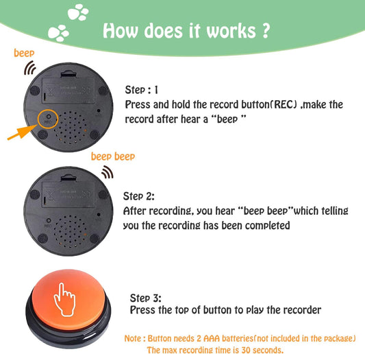 Voice Recording Button for Communication Pet Training Buzzer,30 Second Record&Playback Dog Toy,Voice V1258-DP02-C-253