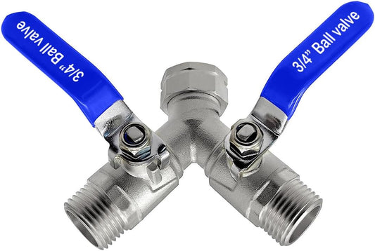 304 Stainless Steel Hose Splitter 2 Way Y Garden Hose Bib Splitter with Long Handle Water Hose Ball Shut Off V1258-DP02-C-2537