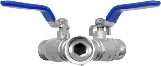 304 Stainless Steel Hose Splitter 2 Way Y Garden Hose Bib Splitter with Long Handle Water Hose Ball Shut Off V1258-DP02-C-2537