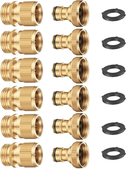 Garden Hose Quick Connector, Solid Brass 3/4 Inch Thread Fitting No-Leak Water Hose Female and Male Easy V1258-DP02-C-254