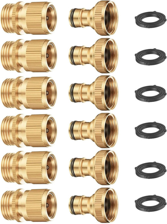 Garden Hose Quick Connector, Solid Brass 3/4 Inch Thread Fitting No-Leak Water Hose Female and Male Easy V1258-DP02-C-254