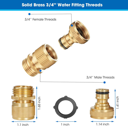 Garden Hose Quick Connector, Solid Brass 3/4 Inch Thread Fitting No-Leak Water Hose Female and Male Easy V1258-DP02-C-254