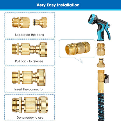 Garden Hose Quick Connector, Solid Brass 3/4 Inch Thread Fitting No-Leak Water Hose Female and Male Easy V1258-DP02-C-254